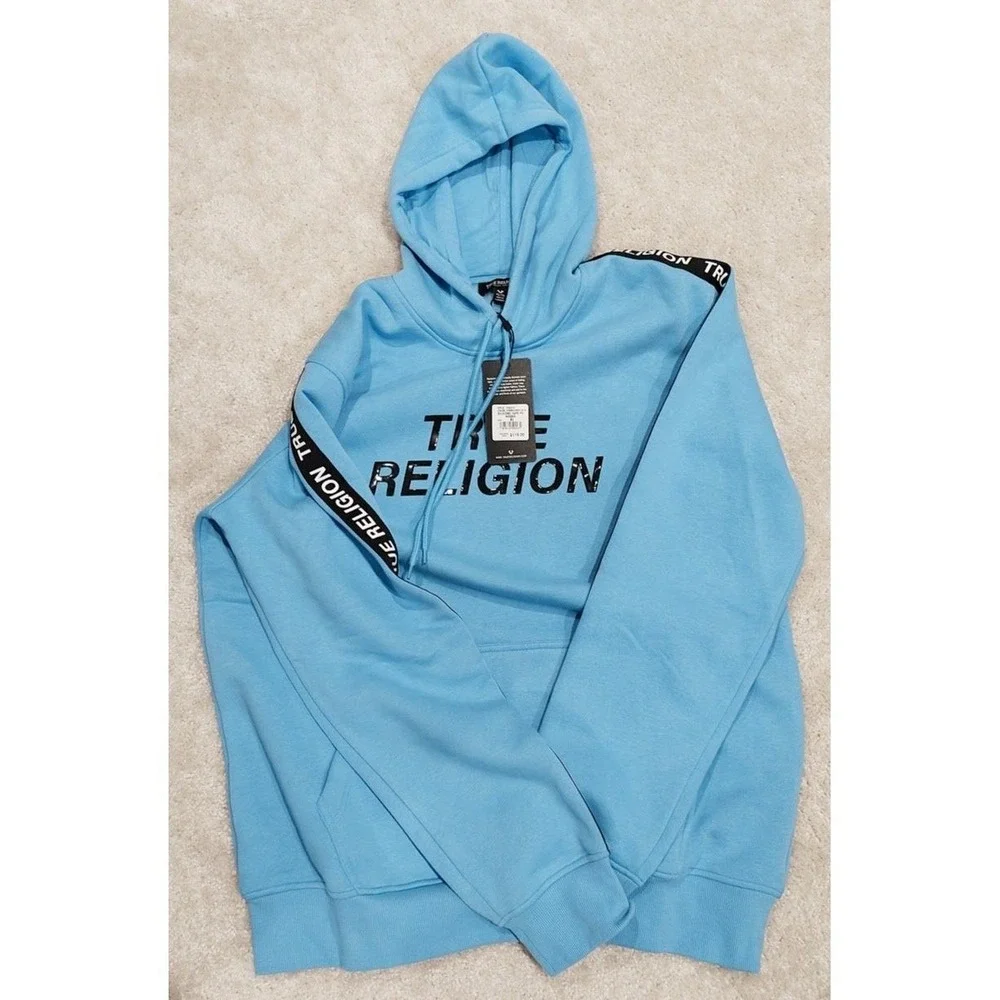 True Religion Silicone Tape Hoodie Tape PO Cornflower Blue XL New w/‎ Tags